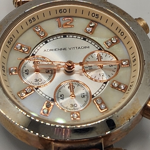 ADRIENNE VITTADINI ROSE GOLD CHRONOGRAPH CRYSTAL ACCENT WOMENS WATCH - Picture 2 of 9